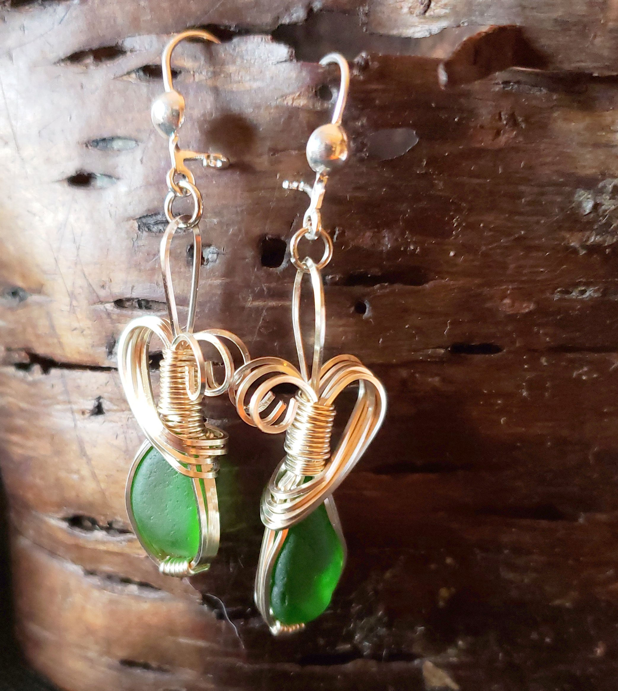 Green Sea Glass Drop Earrings