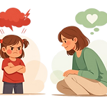 Illustration parent accompagnant un enfant en colère pour l'aider à gérer ses émotions