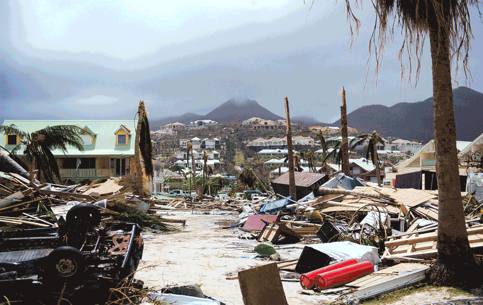 St Martin, September 2017 after Hurricane Maria, and March 2018 after Cleanup Efforts