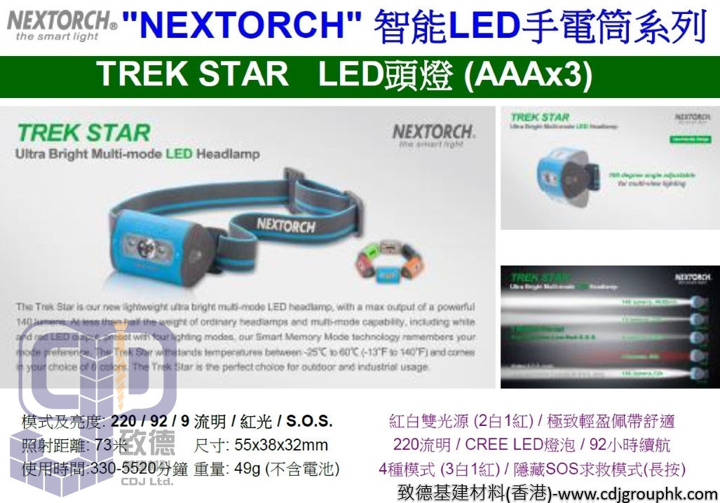 中國"NEXTORCH"-智能LED手電筒系列-TREK STAR LED頭燈(AAAX3)-TREK STAR(藍色)