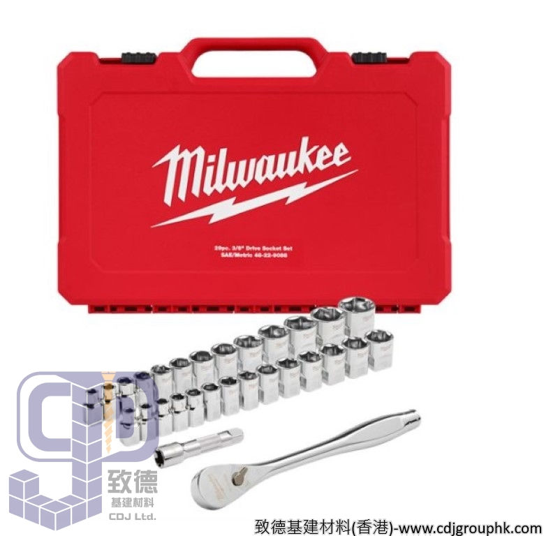 美國"Milwaukee" 米沃奇-3/8" 棘輪扳手連套筒組 - 公制及英制 (29個)-48-22-9088