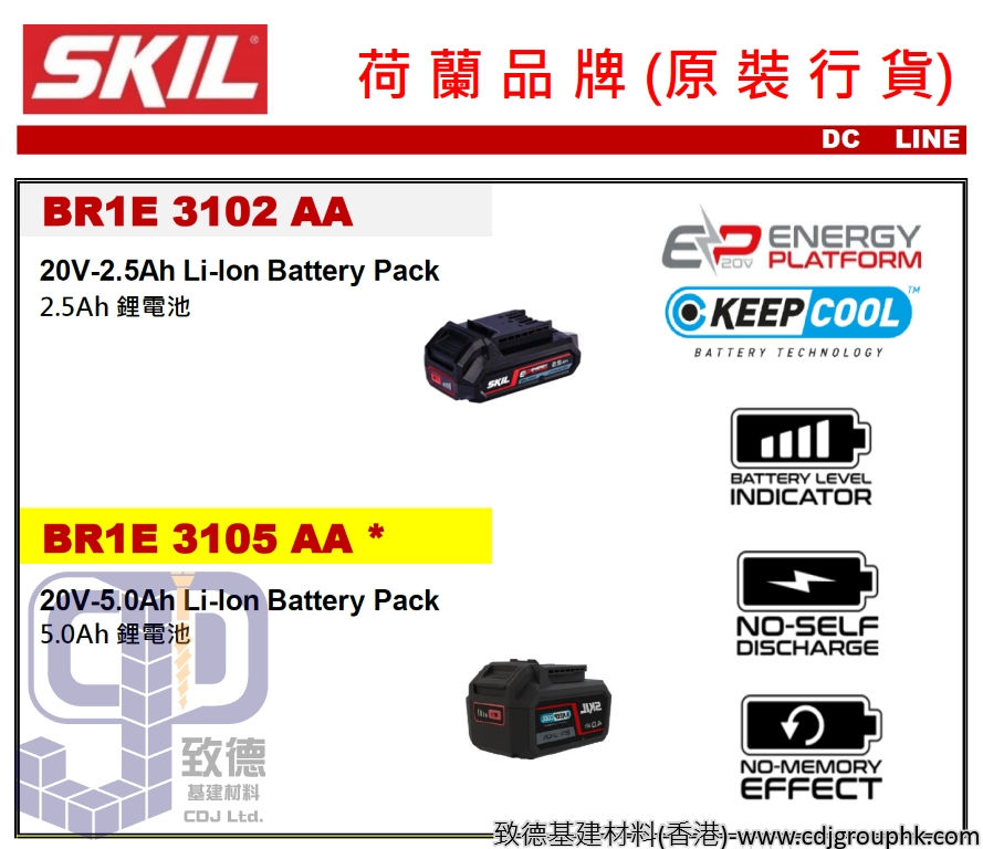 美國"SKIL"世紀-20V鋰電池2.5Ah/5.0Ah-BR1E31025AA(STMW)