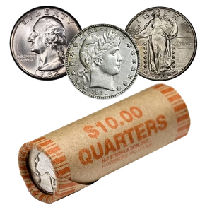 An example of silver coins that could be found in a $10 roll of quarters.
