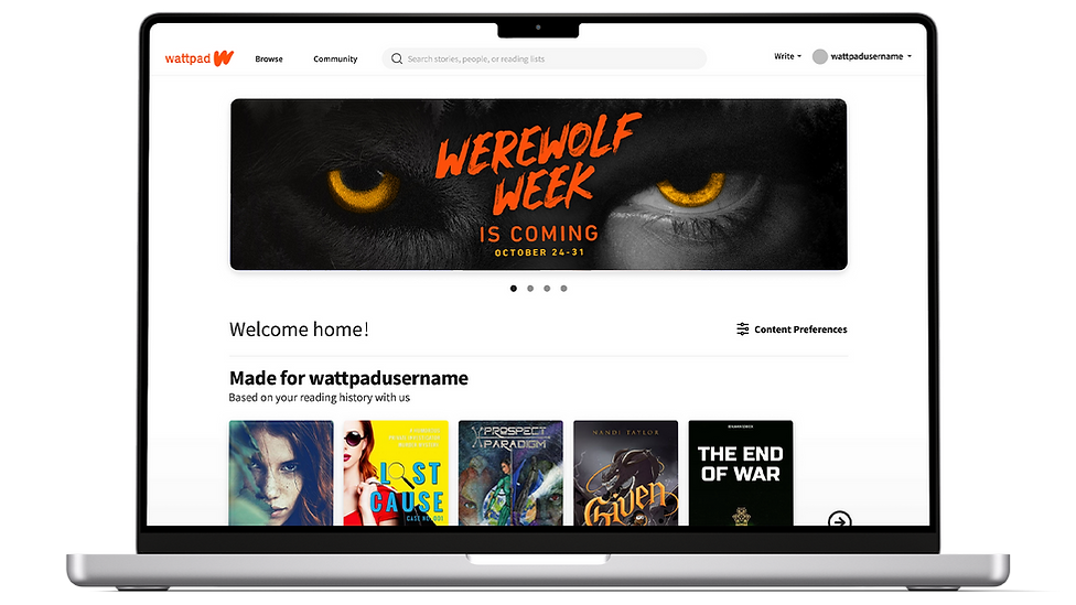 Mockup of the Werewolf Week Teaser Home Feed Carousel on wattpad.com