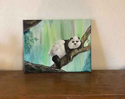 Fuboa The Panda - My cousin Kim has a passion for panda's so I decided to surprise her with her very own panda painting!  She named her Fuboa (Fu bow) Boa are Panda's!  Fuboa now adorns Kim's living room for all to enjoy!