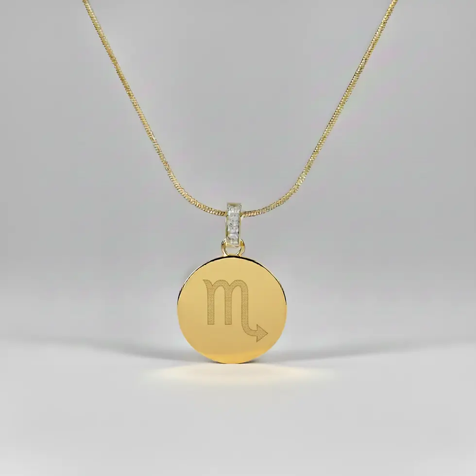 Lazer işlemeli Akrep burcu sembollü altın kolye – Takvanov Zodyak Serisi