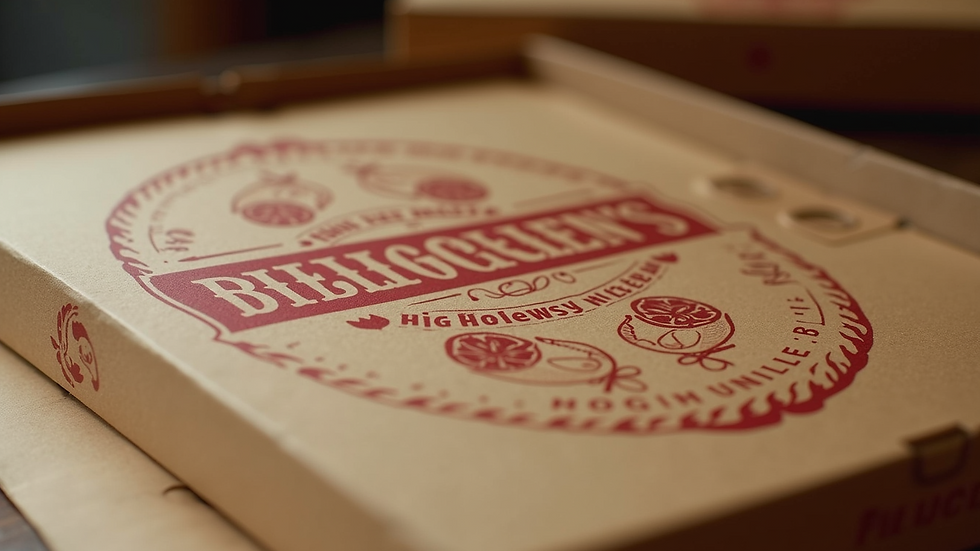 Close-up view of eco-friendly packaging used by Pellegrini's Pizza
