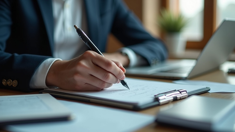 Close-up view of a digital entrepreneur working on a laptop with notes