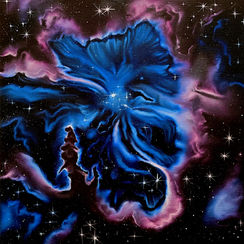 Oil painting on canvas realistic space cosmic nebula universe blue magenta pink artwork stars