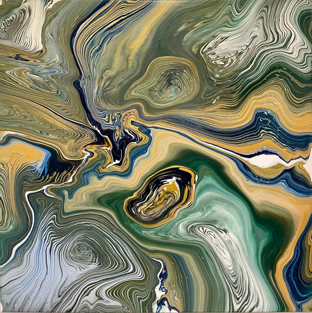 Acrylic pouring abstract calming affordable painting wall art on canvas, green gold dark blue white
