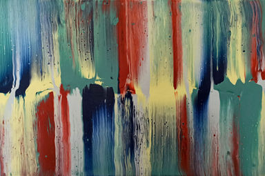 Industrial
Acrylic pouring abstract calming affordable painting wall art on canvas, green red yellow terracota dark blue