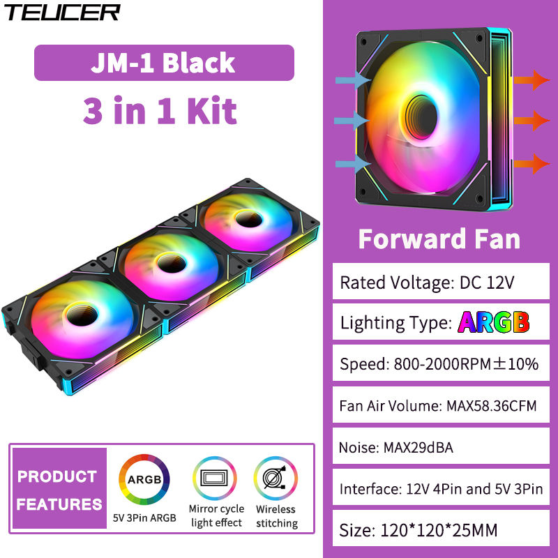 Thumbnail: TEUCER JM-1 PC Cooling Case Fan ARGB Mirror Cycle Light Effect Wireless Stitchin