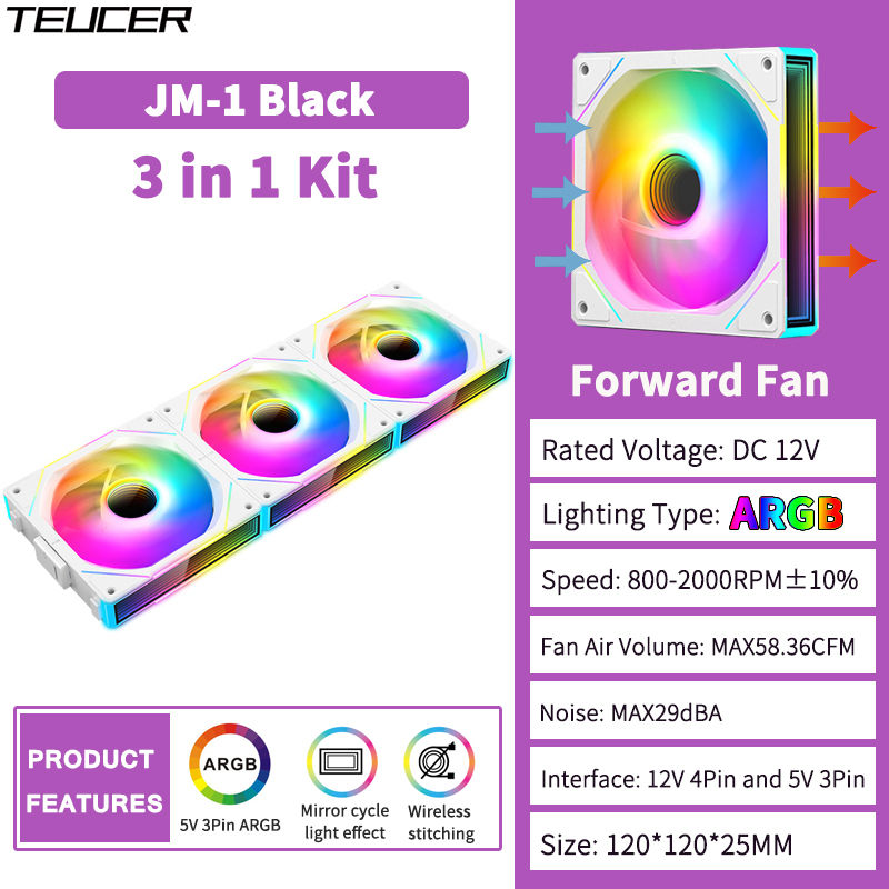 Thumbnail: TEUCER JM-1 PC Cooling Case Fan ARGB Mirror Cycle Light Effect Wireless Stitchin