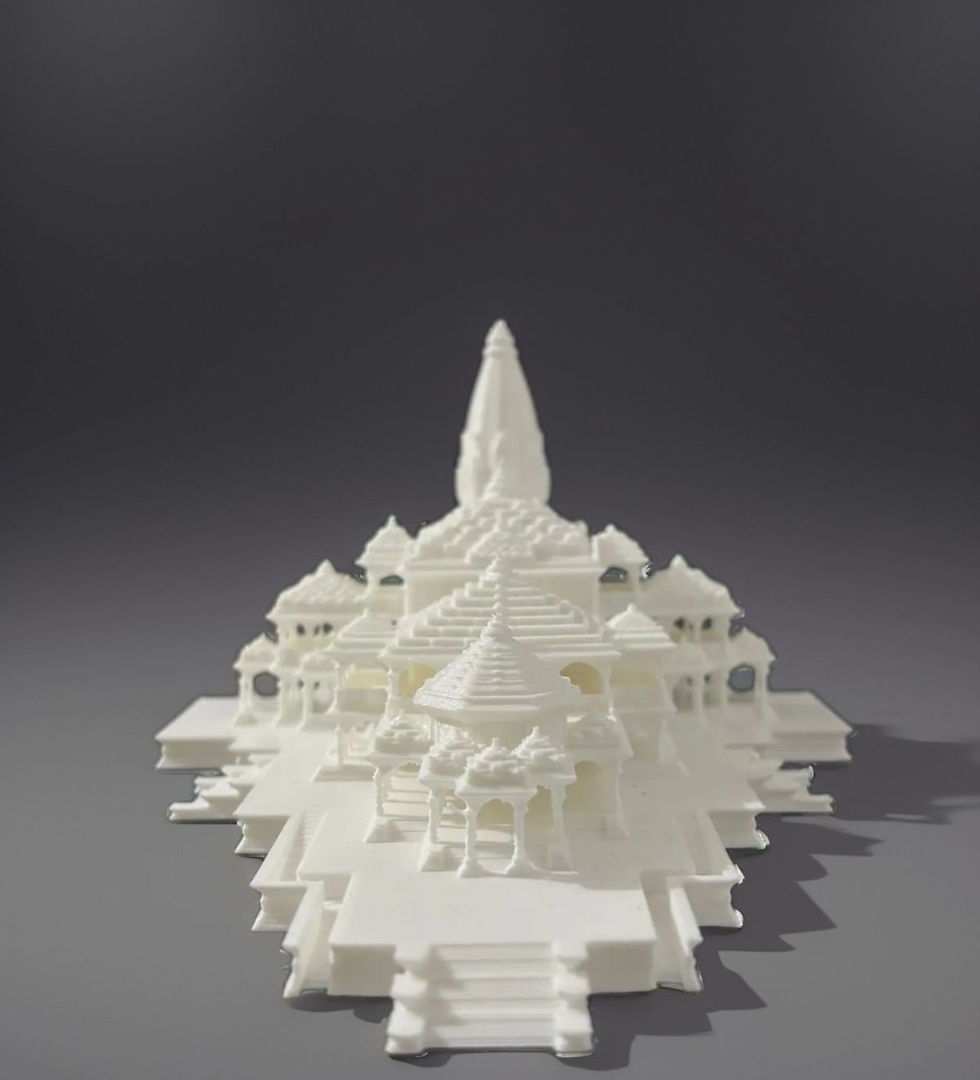 Thumbnail: A high-detail resin 3D print of the Ram Mandir, featuring smooth surfaces and sharp architectural details