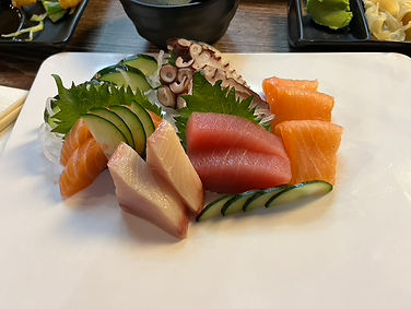 salmon, tuna, and octopus sashimi