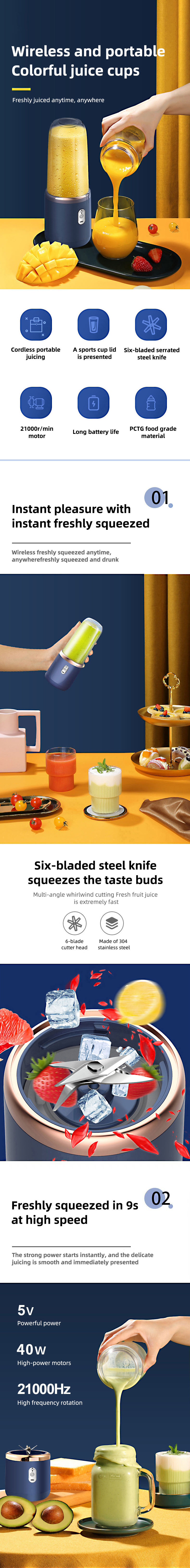 Thumbnail: Portable Blender Bottle Electric 6 Blades Multifunction Juice Blender Fresh Juic