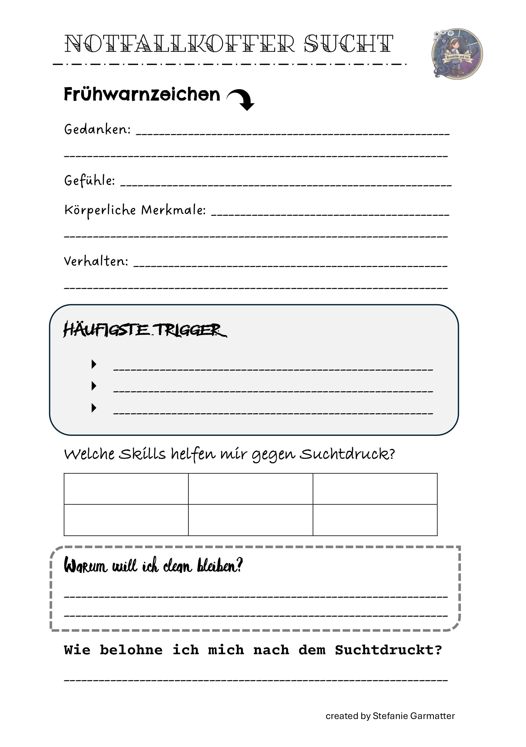 Notfallkoffer „Sucht“ – Journalblatt (A5)