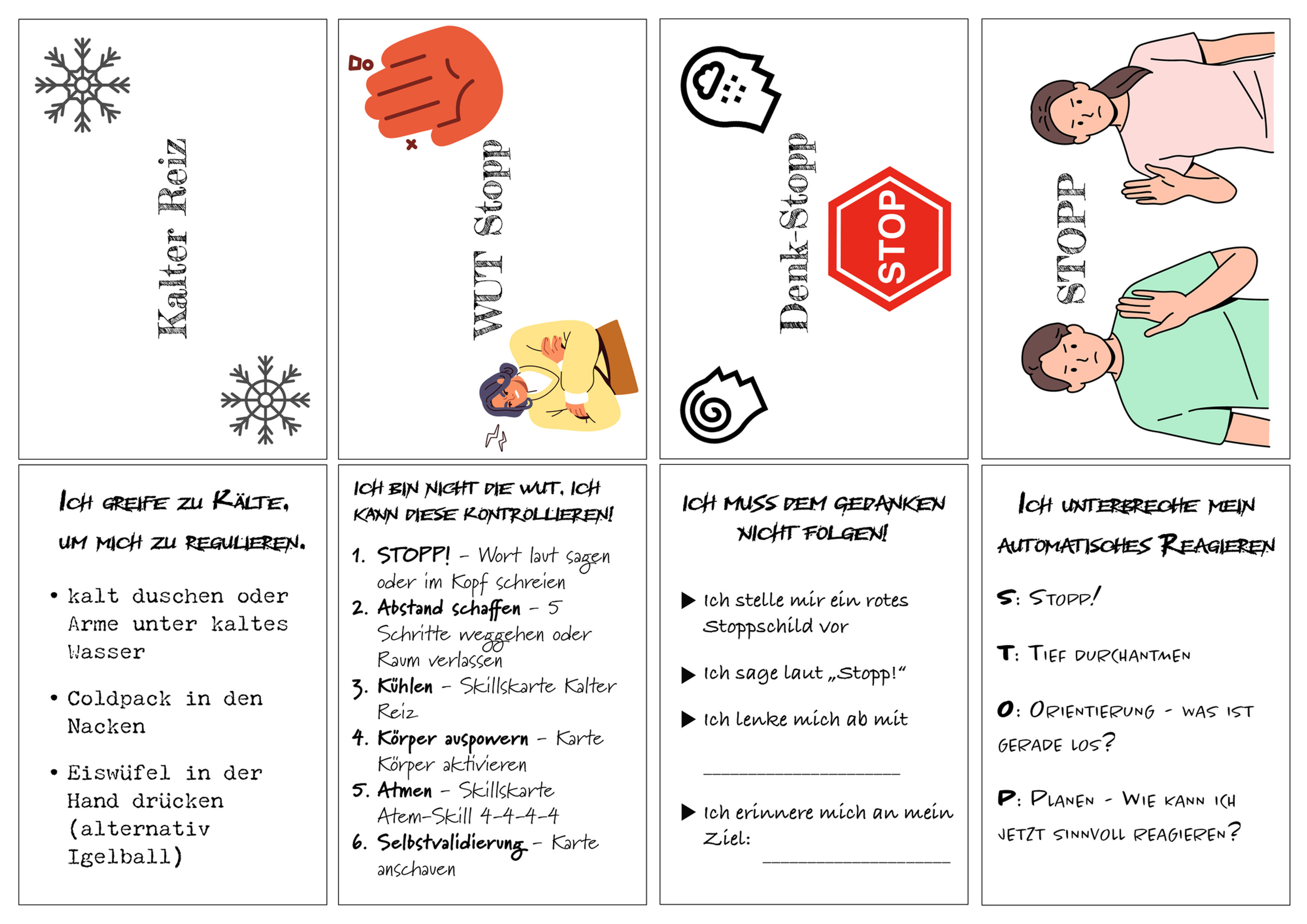 Skillskarten Set „Wut Stopp“ – DBT Akutset (8 Karten)