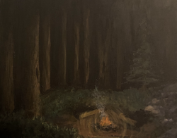 Abandoned Campfire, Raymond Riley, acrylic paint on canvas, 20x16in