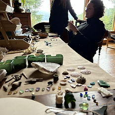 Workshop table set with dried flowers and craft materials