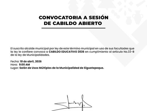 📢 La Municipalidad de Siguatepeque te invita a participar en el Cabildo Abierto Educativo 2026, un espacio para aportar ideas y fortalecer el desarrollo educativo de nuestro municipio. 