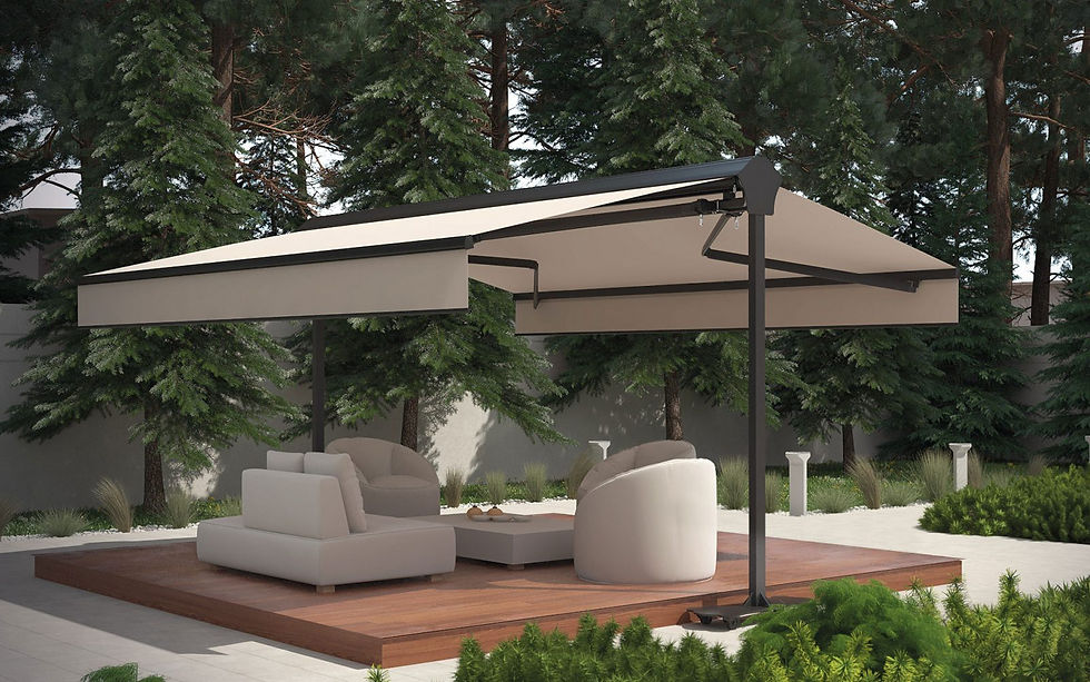 TWINS Retractable Dual Awning System by Homenetics, providing extensive shade for large outdoor spaces