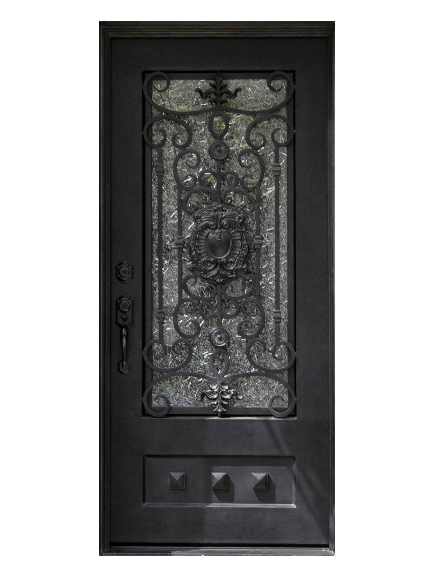 Nova Royal Series Wrought Iron Custom Exterior Door Style 014 by Homenetics with intricate ironwork and durable steel constru