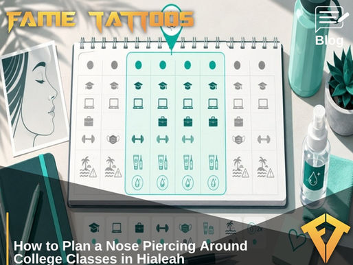 Weekly planner highlights a calm nose-piercing week with class, work, gym, skincare, and twice-daily cleaning icons.