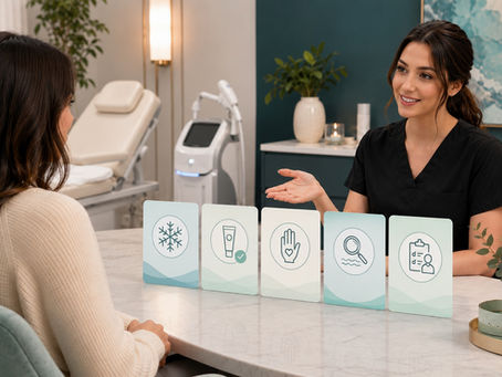 Provider reviews a laser hair removal comfort plan with a first-time client in a calm med spa consultation.