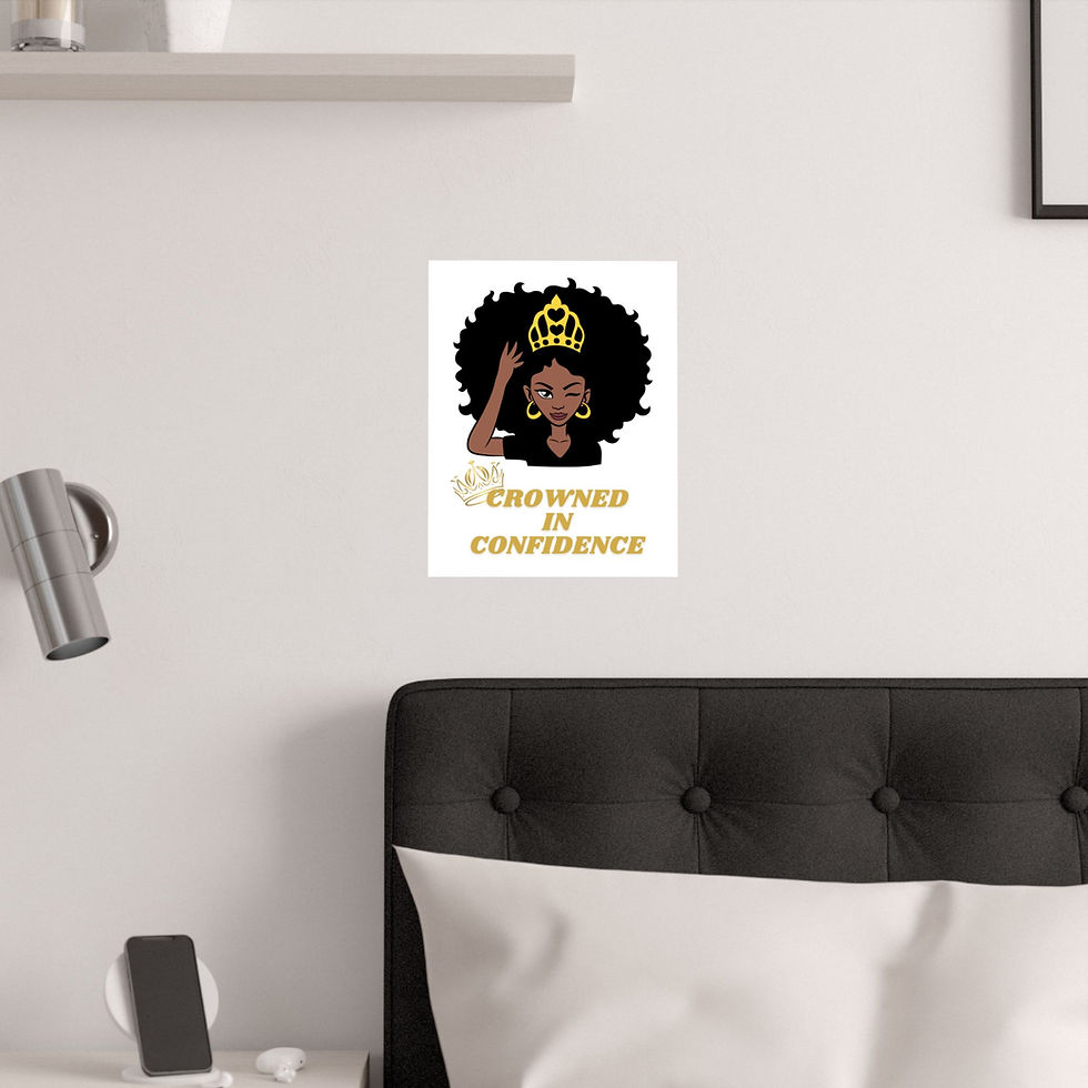 Thumbnail: Crowned in Confidence Satin Poster — Empowering Woman Affirmation Wall Art