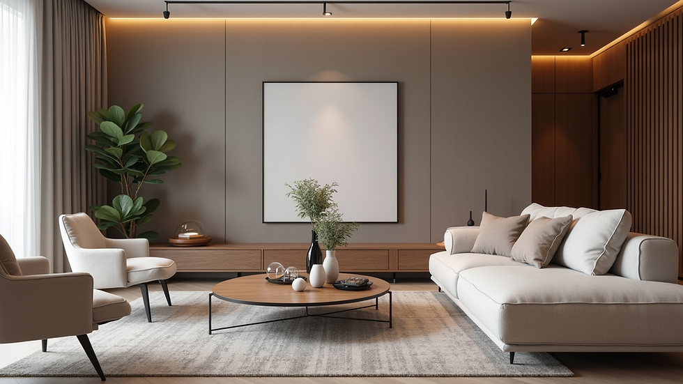 Close-up view of a modern living room interior designed by interior design experts in Ranebennur