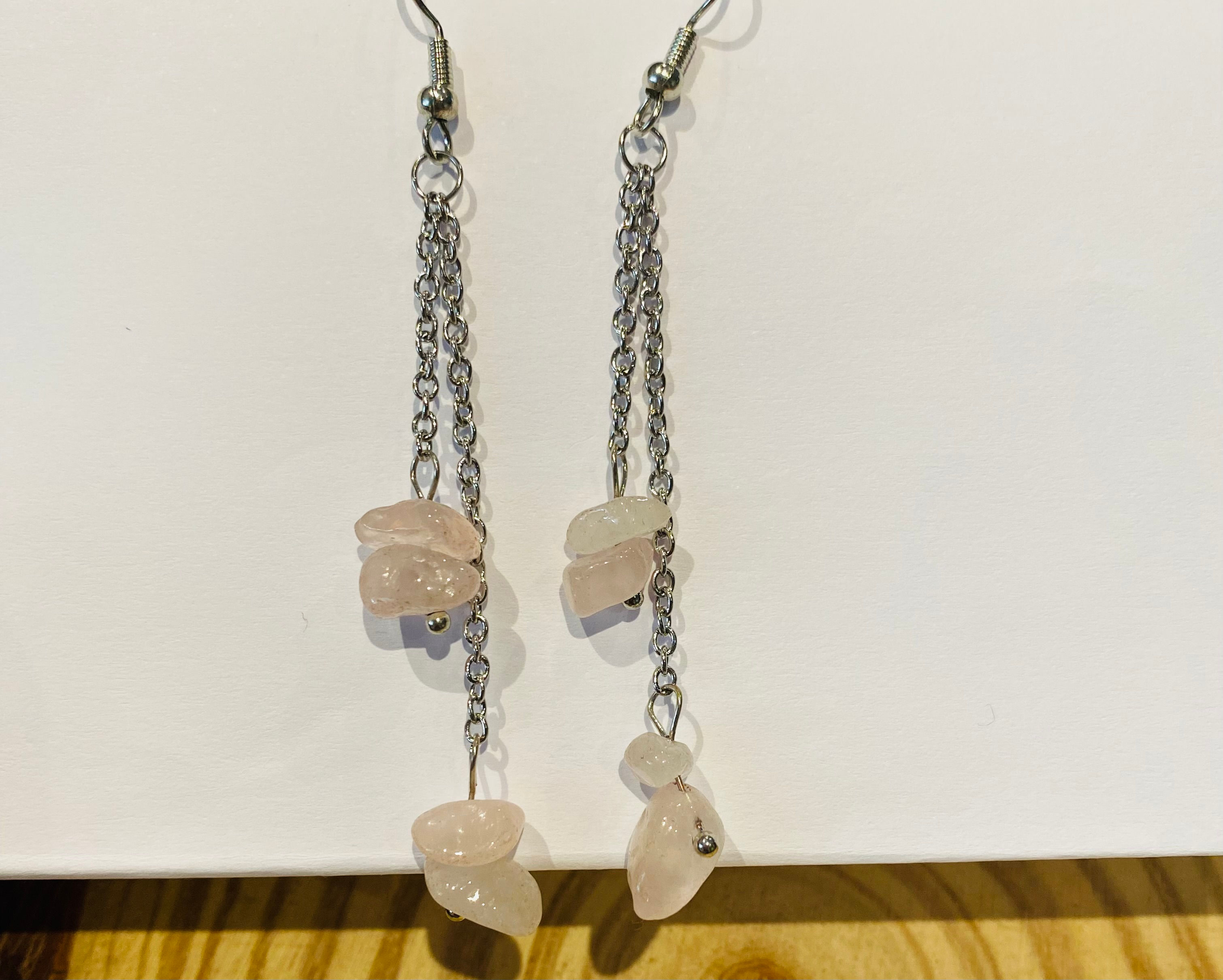 Longues  boucles d'oreilles quartz rose