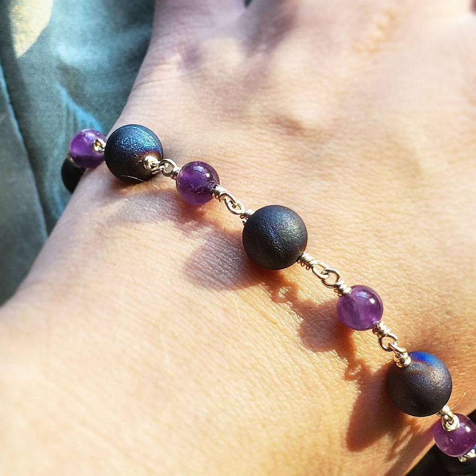 Thumbnail: Amethyst & Druzy Agate Sterling Silver Bracelets