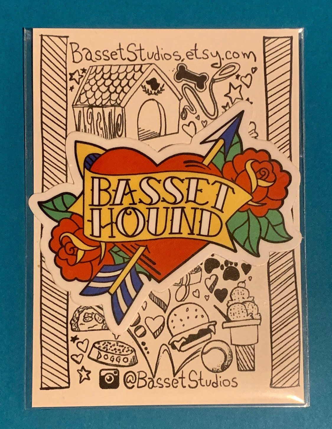 Basset Heart Tattoo Stickers