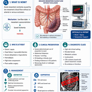 Non-Occlusive Mesenteric Ischemia (NOMI): Diagnosis, ICU Management, and Clinical Pitfalls