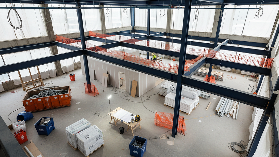 High angle view of a commercial office space under renovation