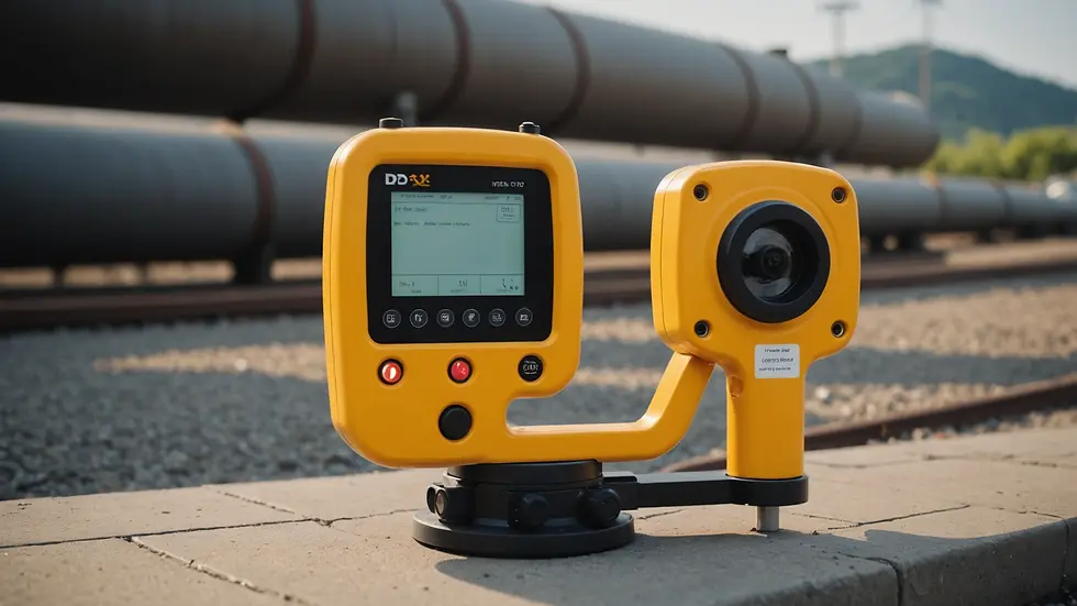 Eye-level view of pipe locator device on a surface