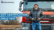 Truck driver with semi-truck, text: DOT CERTIFICATION DRUG TEST