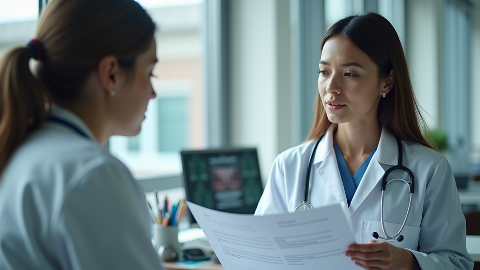 High angle view of a healthcare provider explaining medical information to a patient