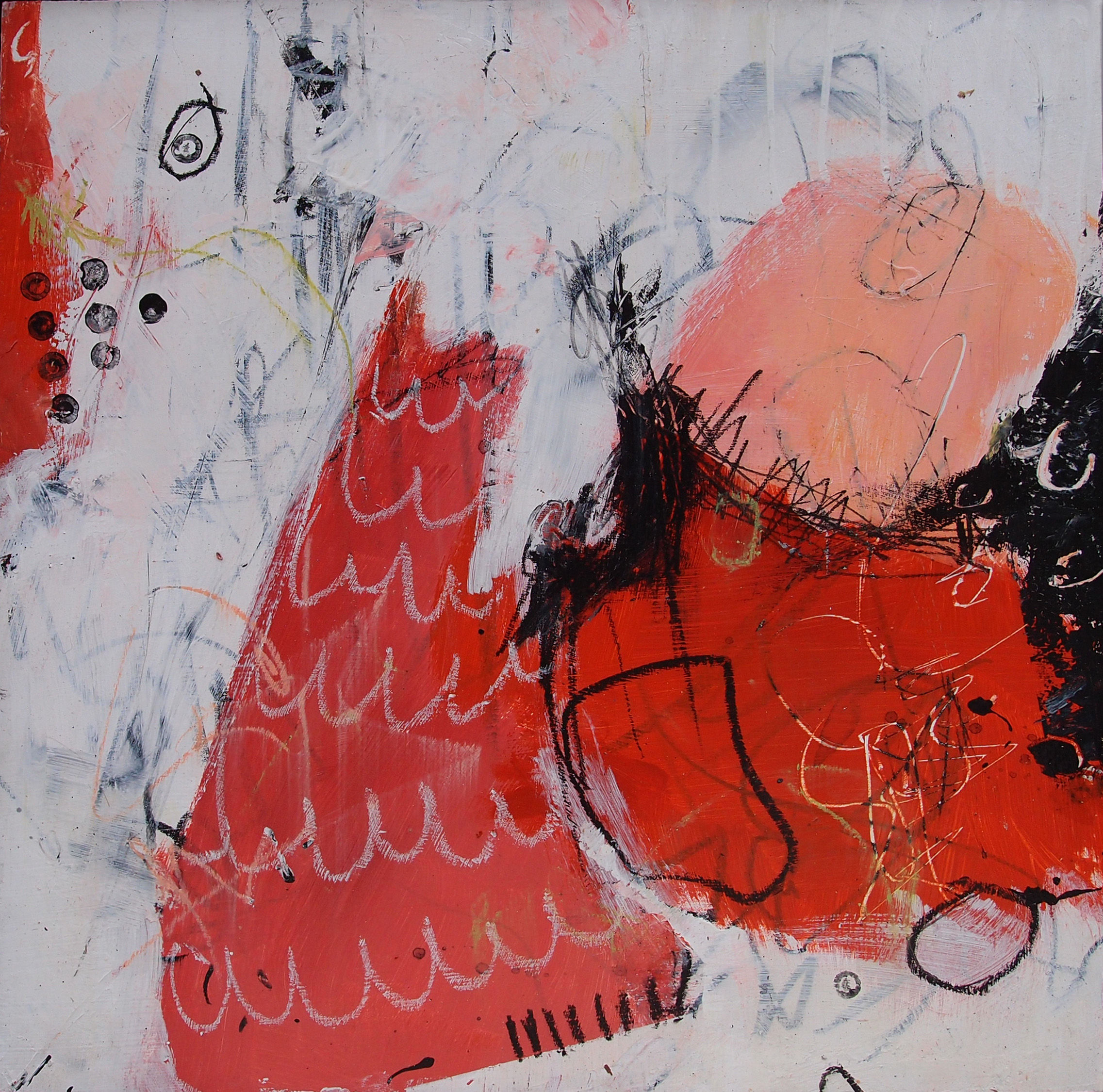 Flowers and Rust.Mixed media on board  set in black floating frame  32 x 32cm