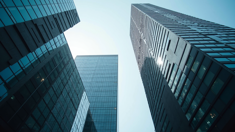 High angle view of a modern office building representing consulting firms