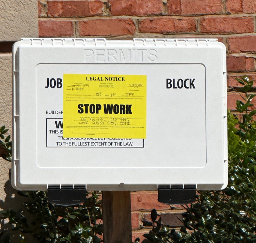 Stop-work notice posted at an Atlanta residential property
