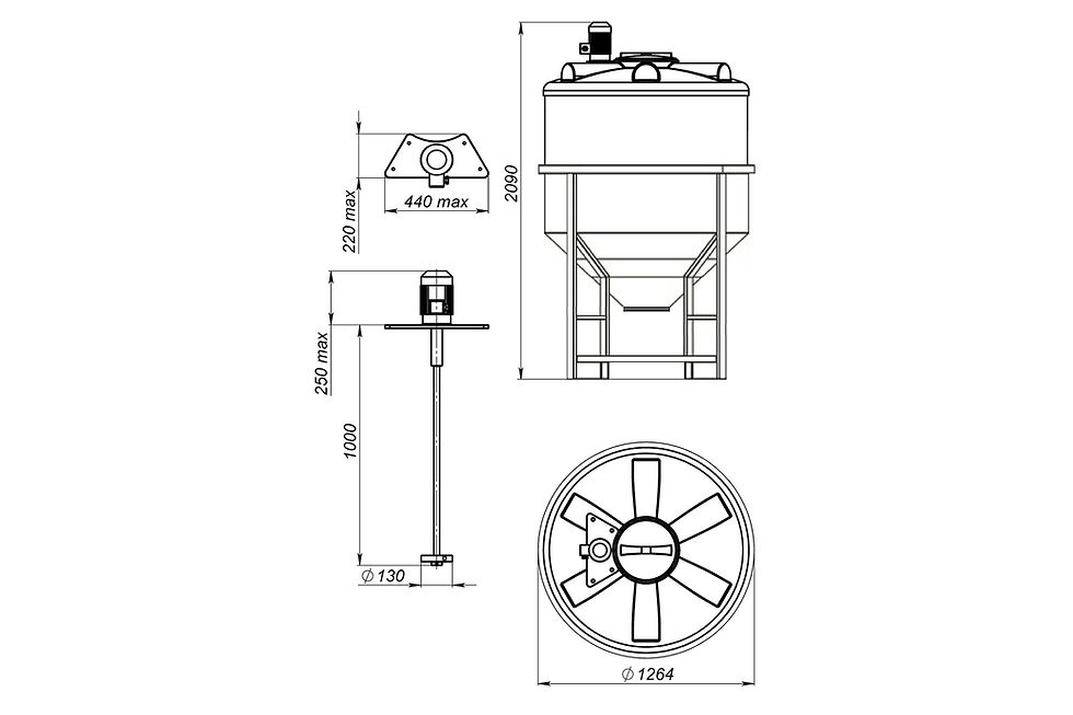 Миниатюра: Емкость ФМ 1000 литров в обрешетке с турбинной мешалкой