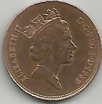 Reino Unido GB0011989 Moeda 2 pence 1989