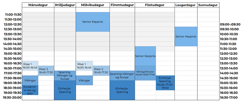 Stundaskrá Taekwondo
