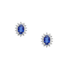 Oorbellen in Goud Diamanten en Blauwe Ovale Saffieren van de Collectie Koningin Comete Sieraden