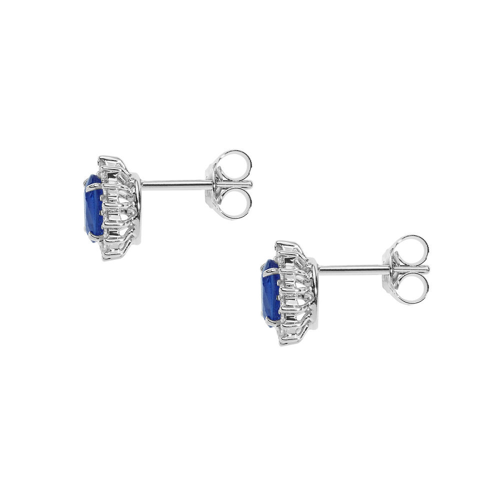 Miniatura: Orecchini in Oro Diamanti e Zaffiri blu ovali stesi Comete Gioielli