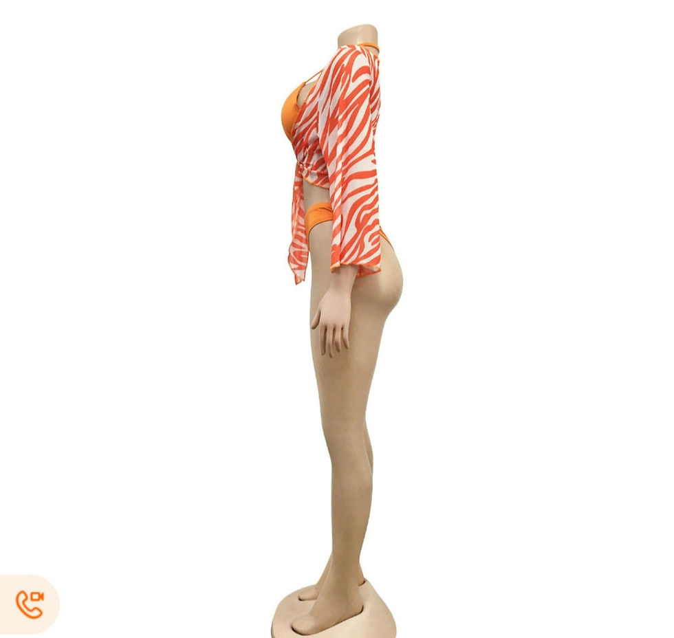 Miniatura: Orange Bikini 3 piece cover up swim suit 