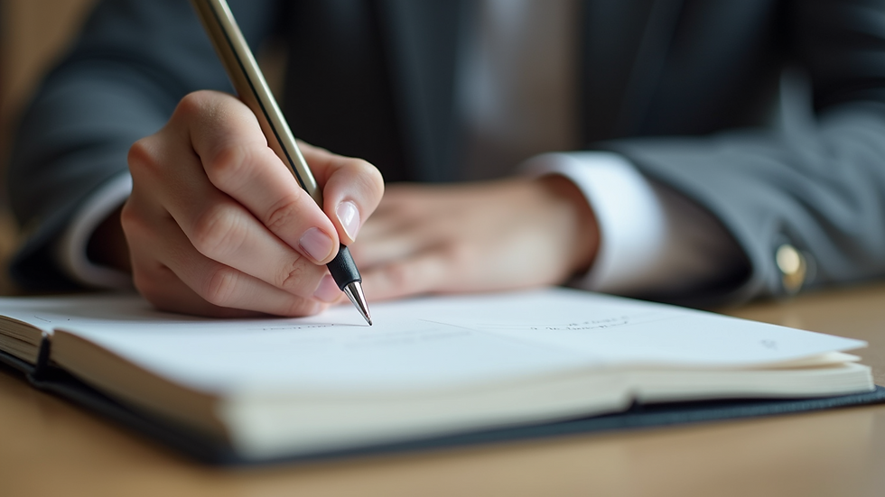 Eye-level view of a person writing in a planner
