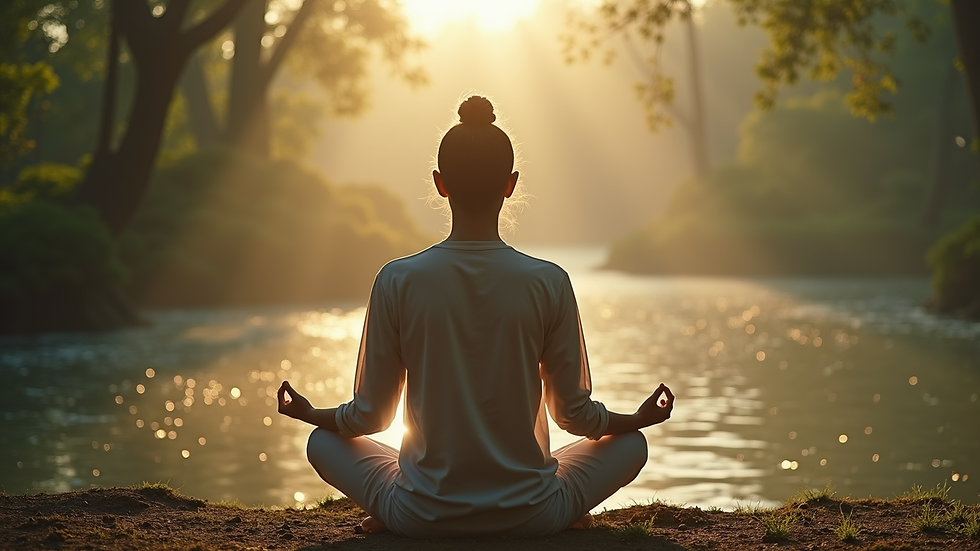 Close-up view of a person meditating in a serene environment